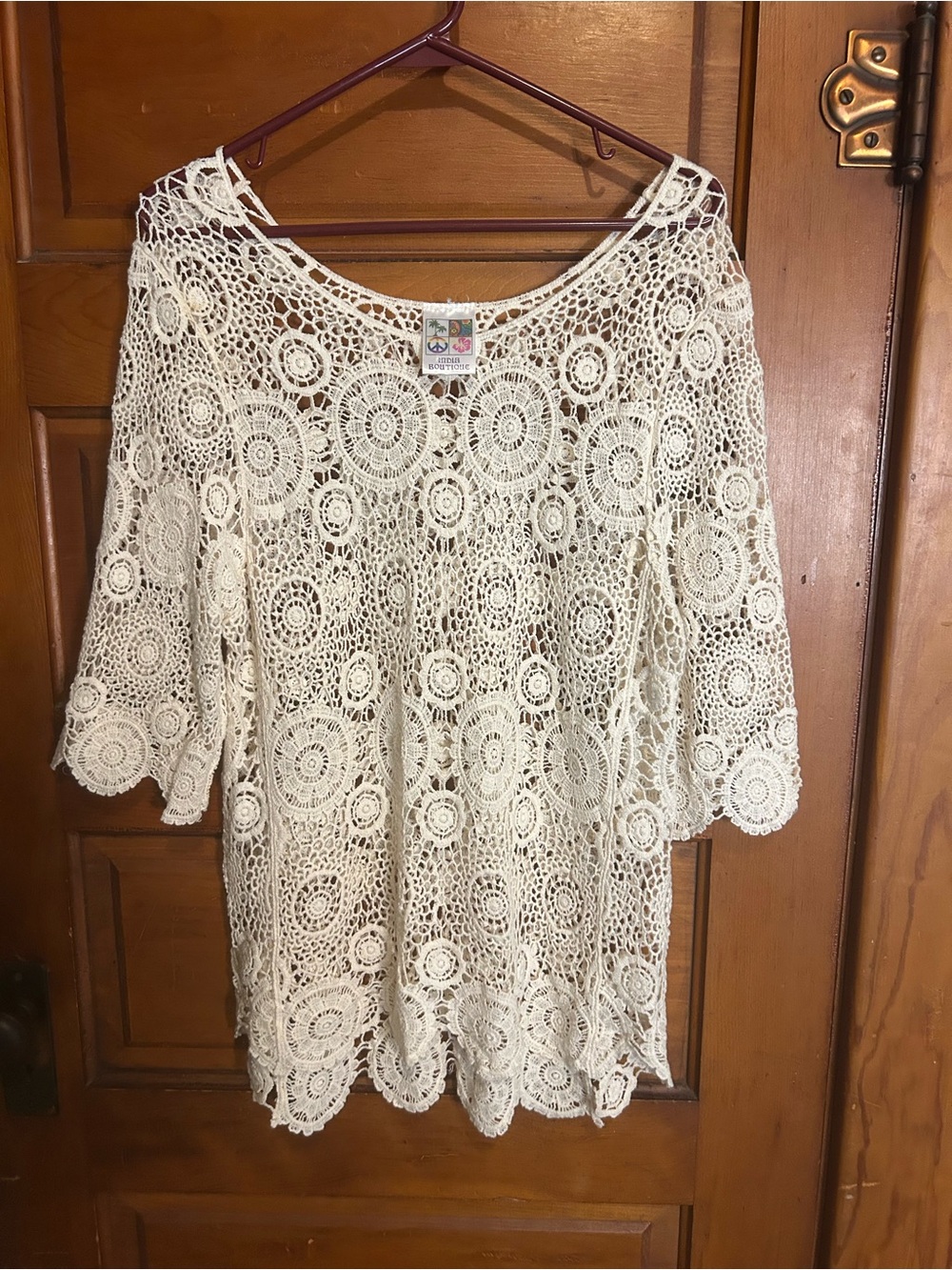 India Boutique Cream Crochet Boho Tunic